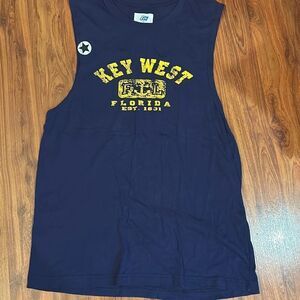 Key West low under arm cut men's tank top gym shirt navy yellow size L
